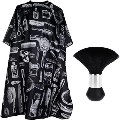 Produktbild von Professioneller Friseurumhang mit Nackenstaubbürste, Haarschnitt Cape 140 x 117 cm, Schwarz