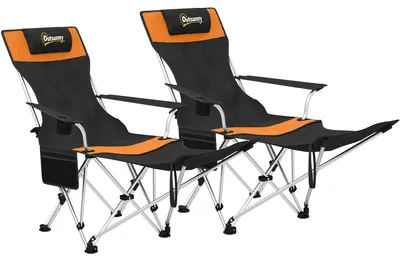 Produktbild von 2er Set Campingstuhl faltbar Angelstuhl mit abnehmbar Fußstütze Getränkehalter belastbar 120 kg Orange
