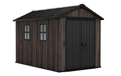 Produktbild von Keter Apex Gerätehaus 7,5x11, Kunststoff Geräteschuppen mit Oberlicht und Belüftung, abschließbar, wetterfest, Rosenholz Optik