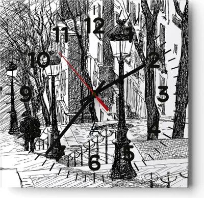 Produktbild von Wanduhr - Quadrat - Glasuhr - Straße Grafiken  - 40x40cm - Schleichendes Uhrwerk - Lautlos - zum Aufhängen bereit - Dekoration Modern - Wanddekoration aus Glas - C4AC40x40-3568