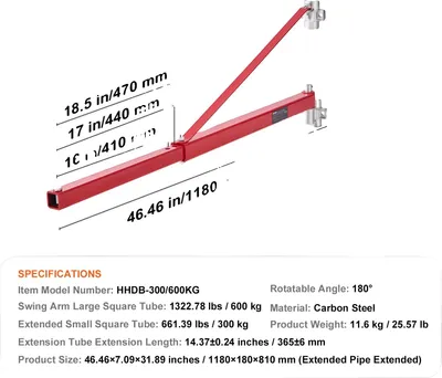 Produktbild von Elektrischer Windenstützarm, 600 kg Tragfähigkeit, 180° Winkelverstellung, 1320 lbs