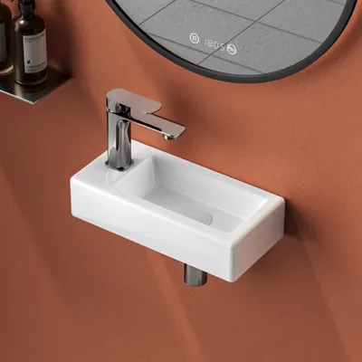 Immagine prodotto di Lavabo compatto EMKE, dimensioni 37 x 17,8 x 9,5 cm, colore bianco