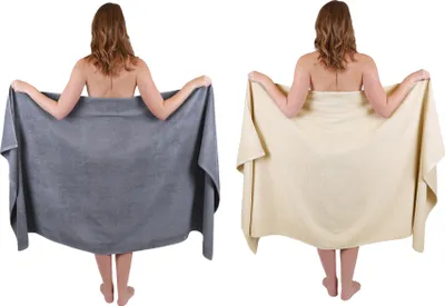 Produktbild von Betz 2-tlg. Set XXL Badetuch 100 x 200 cm DRESDEN Badetücher Saunatuch 100% Baumwolle Farbe anthrazit und sand