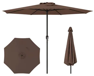 Produktbild von COSTWAY Sonnenschirm 350cm, großer Gartenschirm mit Kurbel & 8 Rippen, Terrassenschirm, Balkonschirm, Marktschirm Braun