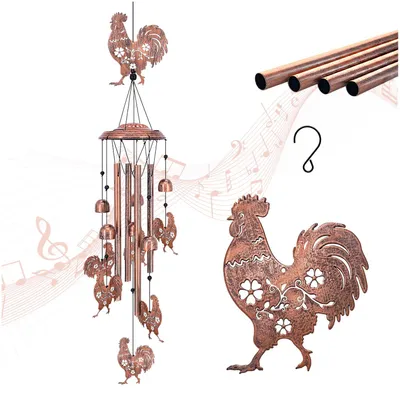 Imagen del producto de Campanilla de viento de metal con forma de gallina, decoración para jardín, para uso en exteriores