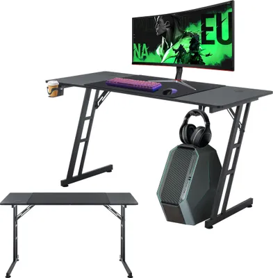 Produktbild von XMTECH Gaming Tisch Eckschreibtischer 160x60cm PC Schreibtisch Gamer Computertisch Bürotisch mit Headsethalterung und Getränkehalter Gamingtisch für Heim und Büro, onhe LED