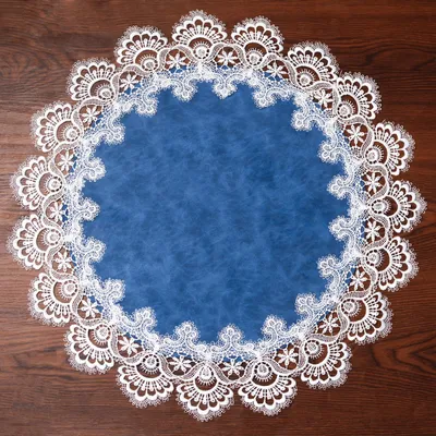 Runde Platzset aus blauem Jacquard-Spitze, 60 cm, wasserdicht