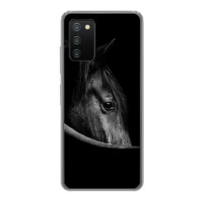Produktbild von MuchoWow® Handyhülle Schutzhülle Hülle für Samsung Galaxy A03s Pferde - Porträt - Schwarz - Tiere Silikon Softcase Handy Hülle - Schutz