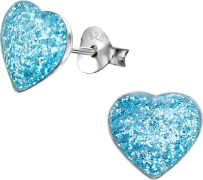 Produktbild von Kinder-Ohrringe: 925 Silber Ohrstecker „Glitzer Herz“ Blue Glitter