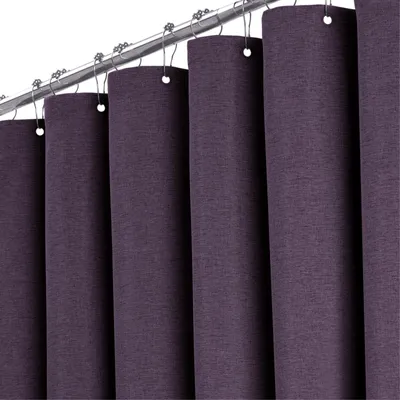 Image de Rideau de douche en tissu, 180 x 200 cm, aspect lin, résistant à la moisissure, lavable, avec 12 crochets en plastique, ourlet lesté, polyester, violet/violet foncé