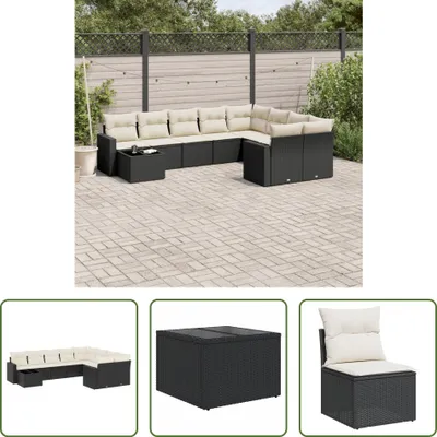 Produktbild von The Living Store 10-tlg. Garten-Sofagarnitur mit Kissen Schwarz Poly Rattan