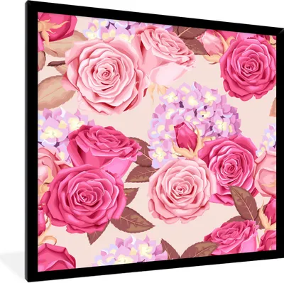 Produktbild von MuchoWow® Gerahmtes Poster Blumen - Rosen - Rosa 40x40 cm - Poster mit Schwarzem Bilderrahmen Wandposter Rahmen Foto Bilder - Mit Rahmen - Wanddekoration Schlafzimmer