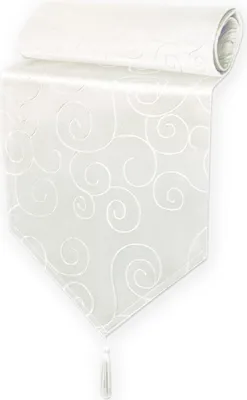 Produktbild von Tischläufer 40x140 cm Weiß Damast Ornamente klassisch Tischdecke Läufer spitz zulaufend