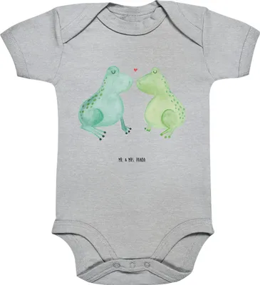 Produktbild von Mr. & Mrs. Panda Strampler Baby Frosch Liebe 3. - 6. Monat - Heather Grey - Geschenk, kurzarm, Frösche, Babybody, Hochzeit, Freundin, babykleidung body, Freund, overall