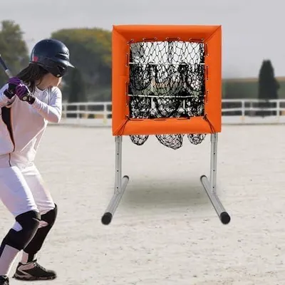 Produktbild von Höhenverstellbares Übungsnetz aus Stahl für Baseball und Softball, Wurfnetz mit 9 Ziellöchern, 70-120cm, tragbares Trainingsgerät mit 4 Erdspießen