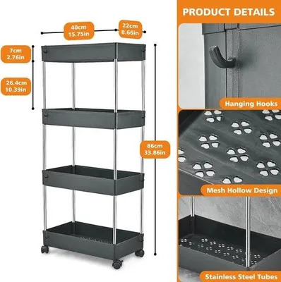 Produktbild von Famanu Multifunktionale Trolley mit Rollen für Küche, Büro, Badezimmer - Aufbewahrungstrolley