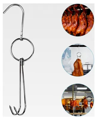 Produktbild von Edelstahl Fleischhaken Doppelhaken 5 Stück 25,5cm für Grillabende und BBQ Küchenhelfer zum Aufhängen von Geflügel und Braten