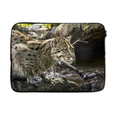 Produktbild von MuchoWow® Laptop Hülle 13 Zoll Ozelot - Wasser - Stein Laptoptasche - Laptophülle - Sleeve - Rundumschutz
