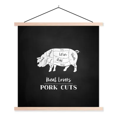 Produktbild von MuchoWow® Textilposter Küche - Schwein - Fleisch 60x60 cm mit holzfarbenen Rahmen - Wanddekoration