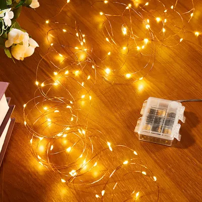 LED-Lichterkette 5 m, warmweiß, batteriebetrieben, mit Fernbedienung, IP44