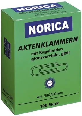 Zdjęcie produktu dla NORICA 2260 Aktenklammern mit Kugelenden - 50 mm glatt, verzinkt, 100 Stück
