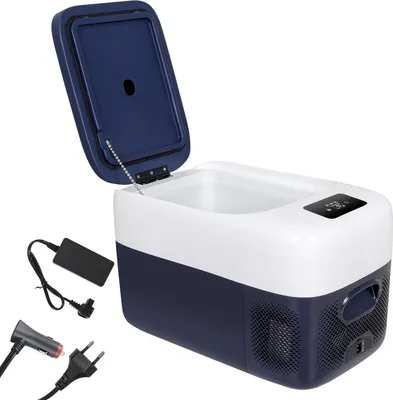 Productafbeelding van Puluomis compressor koelbox 25L, elektrisch, geschikt voor auto en camping, 12V/230V, draagbare vriezer, koel- en vriescombinatie tot -20°C, blauw