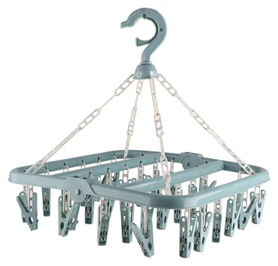 Produktbild von Wäschebügel mit 32 Clips, faltbarer Wäscheklammer-Trockenständer für Socken, Unterwäsche, BHs, Schals, Blau