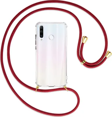 Produktbild von Handykette Backcover-Schutzhülle mit Band (Metall goldfarben) für Huawei P30 Lite - dunkelrot