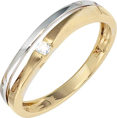 Produktbild von JOBO Damen Ring 333 Gold Gelbgold Weißgold teilmattiert 1 Zirkonia Goldring Größe 60