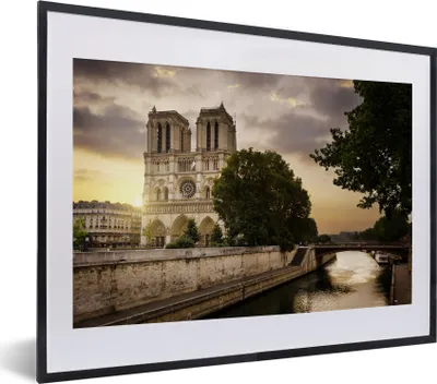 Produktbild von MuchoWow® MuchoWow® Gerahmtes Poster Sonnenaufgang bei Notre Dame in Paris 40x30 cm - Poster mit zchwarzem Bilderrahmen - Bilderrahmen - Poster im Rahmen