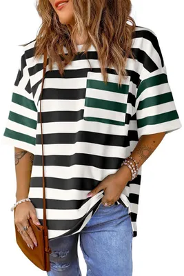 Produktbild von Locker sitzendes Damen-T-Shirt mit kontrastierenden Streifen