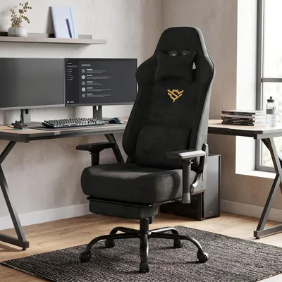 Produktbild von SONGMICS Gaming Stuhl aus WildKunstleder mit Fußstütze und 4D-Armlehnen, bis 200 kg, 72 x 72 x (125-135) cm, Schwarz