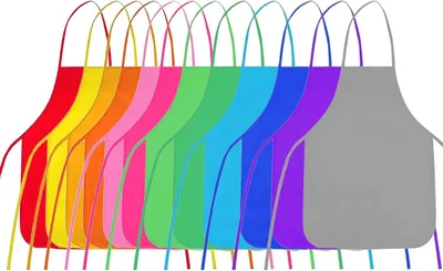 Immagine prodotto di 12 grembiuli per bambini, 12 colori diversi, realizzati in tessuto non tessuto, adatti per dipingere, cucinare e preparare dolci. Disponibili in 12 colori vivaci