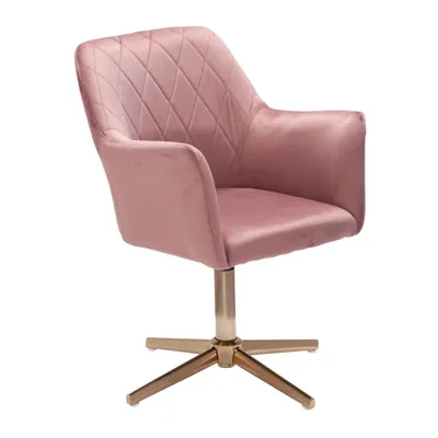 Produktbild von Schreibtischstuhl Rosa Samt Design Drehstuhl mit Lehne, Schalenstuhl 120 kg Höhenverstellbar, Arbeitsstuhl ohne Rollen, Stuhl Schreibtisch Home-Office Drehbar