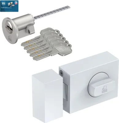 Produktbild von BASI - Türzusatzschloss mit Außenzylinder - SET - KS 500 - 70 mm - Weiß - käntig - VB1305-0201