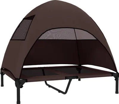 Produktbild von Hundeliege Outdoor mit Dach, Erhöhtes Hundebett für Große Hunde, 91 x 76 x 90 cm, Kaffee