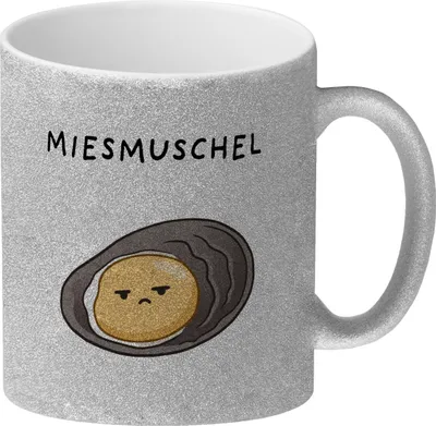Produktbild von Jelly & Friends Muschel Glitzer-Kaffeebecher mit Spruch Miesmuschel