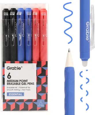 Image de Stylos gel effaçables, lot de 6, couleurs : noir, bleu, rouge, pointe de 0,7 mm, pour le bureau