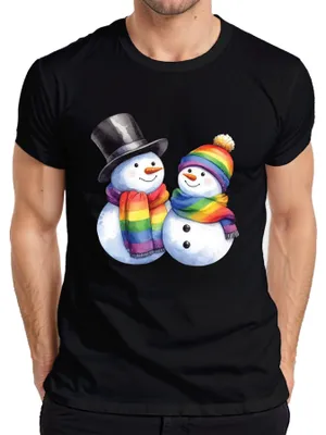 Zdjęcie produktu dla LGBTQ+ Snowmen - Christmas Gift Świąteczna koszulka męska, czarny, XXL