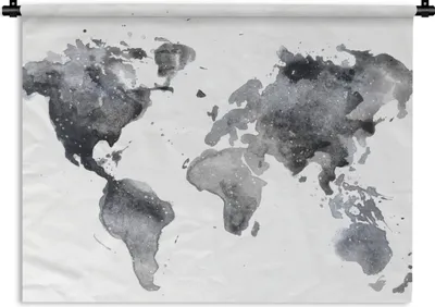 Produktbild von MuchoWow® Wandteppich Wandbehang Weltkarte - Abstrakt - Grau - Aquarell 150x112.50 cm Tapisserie Dekoration Wandtuch - Wanddecke - Wandteppiche