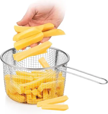 Produktbild von Frittierkorb mit Griff - Gemüsekocher - Abtropfgestell - Frittierkorb - Runder Fritteusenkorb - Edelstahl - 16 cm