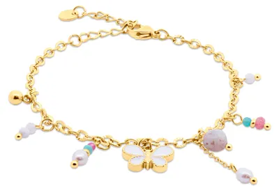 Produktbild von CO88 Collection – 8CB-91347 – Gliederarmband für Damen mit Perlen, rosa Perlen und Anhängern – goldfarben