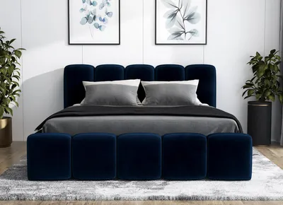 Produktbild von Polsterbett SON mit Bettkasten und Metallgestell 180 x 200 cm. Modernes Doppelbett mit Stauraum, mit Matratze. Farbe: Blau