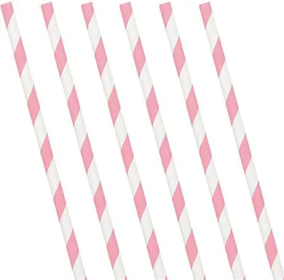 Produktbild von 24 Gestreifte Papier Strohhalme hellrosa 19 cm