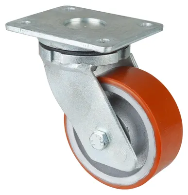 Produktbild von BS Rollen Schwerlast-Lenkrolle RC100 Durchmesser 125mm Tragfähigkeit 550kg Polyurethanrad Platte 138x110mm - RR100.C10.125