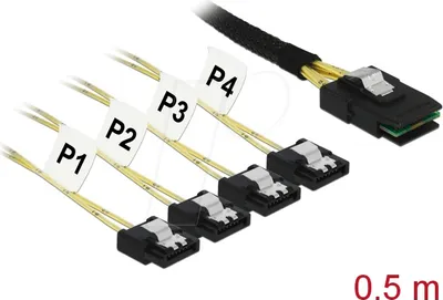 Produktbild von DeLOCK 85800, Schwarz, 0,5 m, Mini SAS SFF-8087, 4x SATA 7pin, Männlich, Weiblich