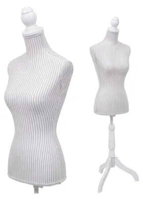 Image de Mannequin de couture T220, mannequin de vitrine torse féminin, mousse ~ blanc avec rayures