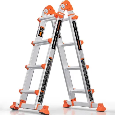 Immagine prodotto di Scala telescopica in alluminio, 4,17 metri. Scala multifunzione con 4 gradini, portata massima di 150 kg, dotata di sistema di bloccaggio di sicurezza e barre stabilizzatrici