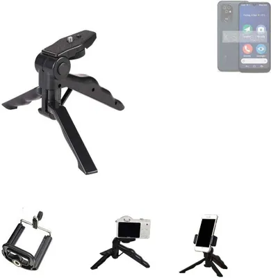 Produktbild von K-S-Trade Stativ Tisch-Ständer Dreibein Handy-Stativ Ständer kompatibel mit Doro 8200 Mini-Stativ Smartphone Tripod Handy-Stativ aus Plastik schwarz