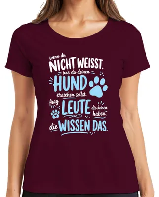Immagine prodotto di Maglietta da donna con scritta "Addestrare i cani fa impazzire le persone che non ne hanno", tono sarcastico, colore bordeaux, taglia XL